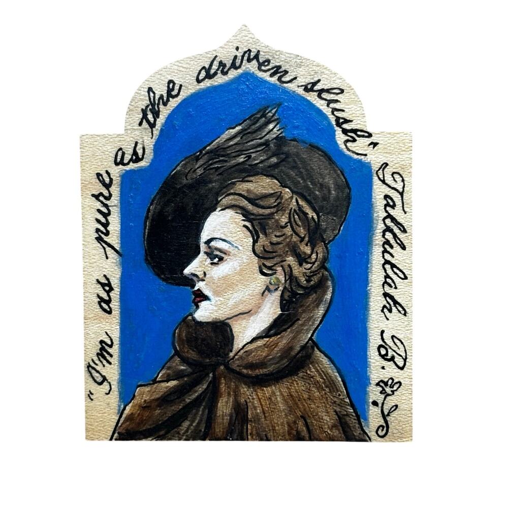 Tallulah Bankhead artisan made brooch handpainted on wood unique movie star